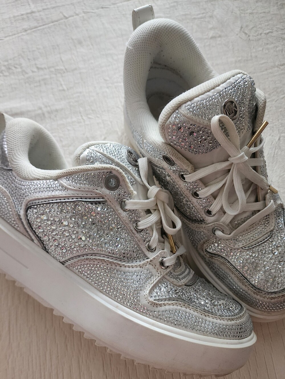 Michael Kors Rumi Silver Rhinestone Crystal Platform Sneakers - Size 7